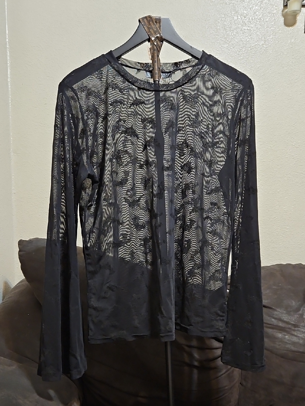 Women's Sheer Long-Sleeve Mesh Tee - Black